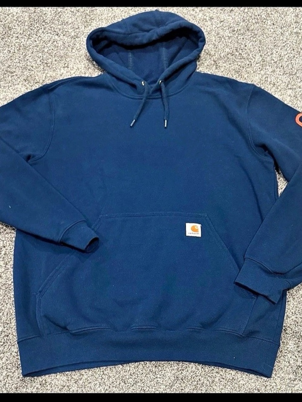 Carhartt Midweight Signature Sleeve Logo Hooded Sweatshirt K288 Blue Medium